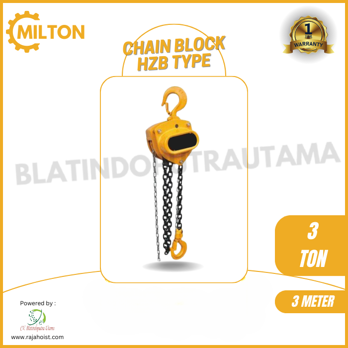 MILTON CHAIN BLOCK TYPE HZB CAPACITY 3 TON X 3 METER