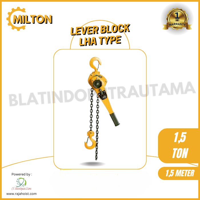 MILTON LEVER BLOCK TYPE LHT-A CAPACITY 1.5 TON × 1.5 METER