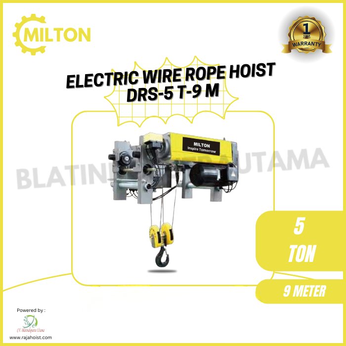 Milton Single Girder Low Headroom Wire Rope Hoist 6.3 Ton 9 Meter