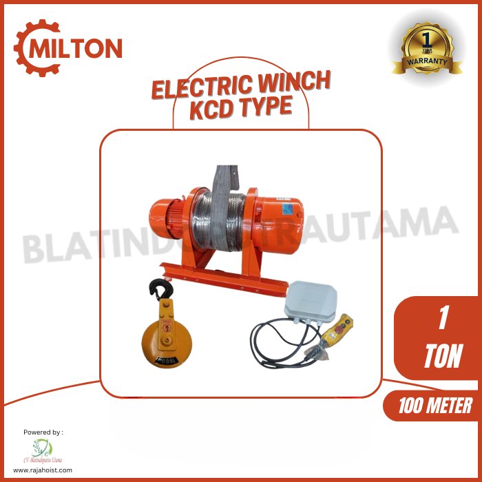 MILTON Electric Winch 3Phase Type KCD — Single Rope 1 Ton × 100 Meter