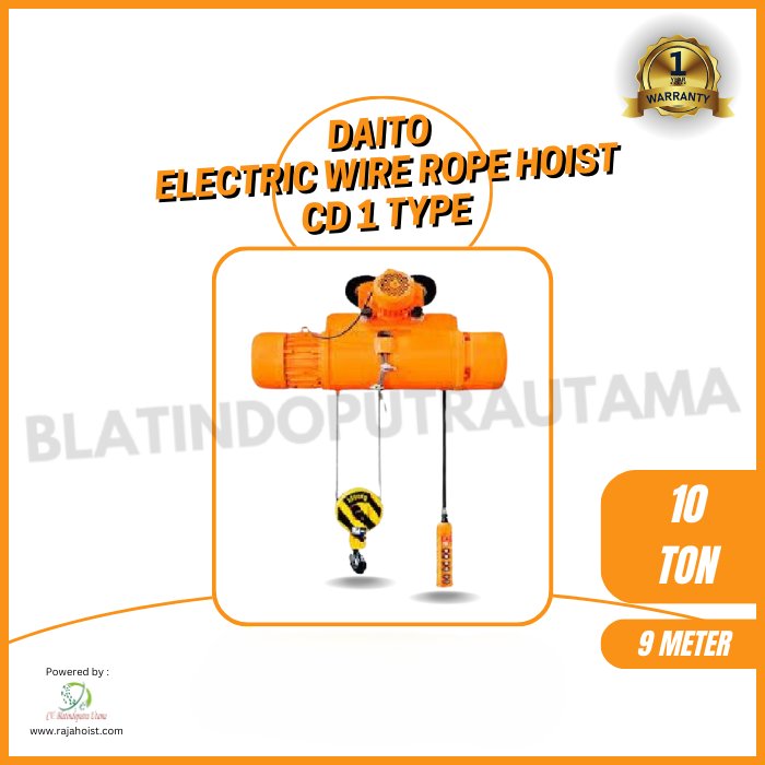 Daito Electric Wire Rope Hoist CD1 10 Ton × 9 Meter